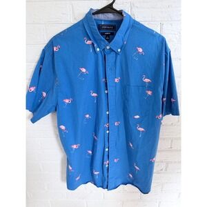 Crown Ivy Mens Classic Fit Short Sleeve Button Down Flamingo Print Shirt‎ Size L